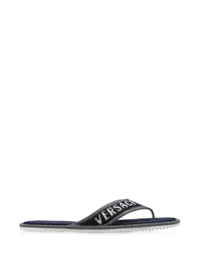 Versace Home Logo-embroidered Terry Slippers In Multi