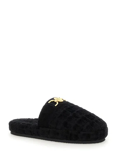 Versace Home Logo-plated Quilted Slippers In Black