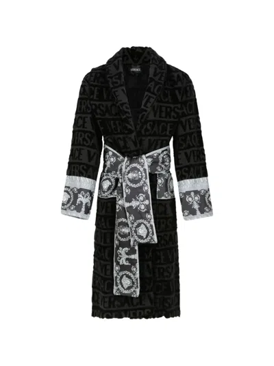 Versace Home Logo-print Dressing Gown In Black