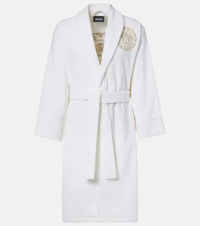 Versace Home Medusa Gala Cotton And Linen Terry Bathrobe In White
