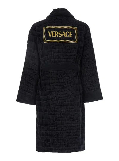 Versace Home Medusa-plaque Logo Bathrobe In Black