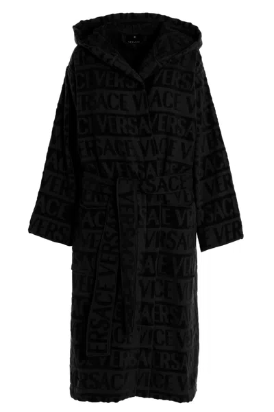 Versace Home Sequin Logo Bathrobe In Black