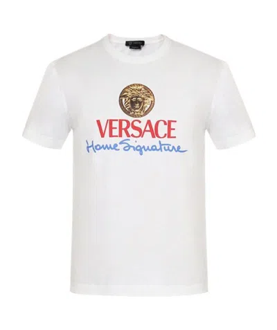 Versace Home Signature Logo Print T-shirt In White