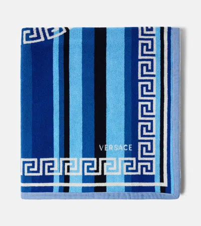 Versace Home Striped Cotton Terry Towel In Blue