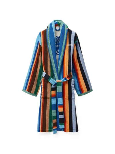Versace Home Striped Cotton-terry Jacquard Bathrobe In Multi