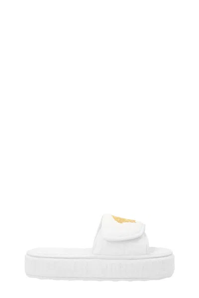 Versace Home Terry Cloth Slides With Medusa Embroidery In White