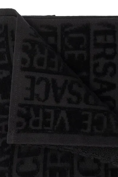 Versace Home Towel With Logo In Black