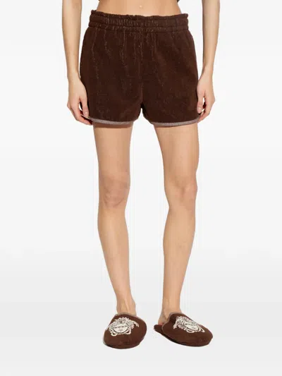 Versace Home Towelling Trim Shorts In Brown