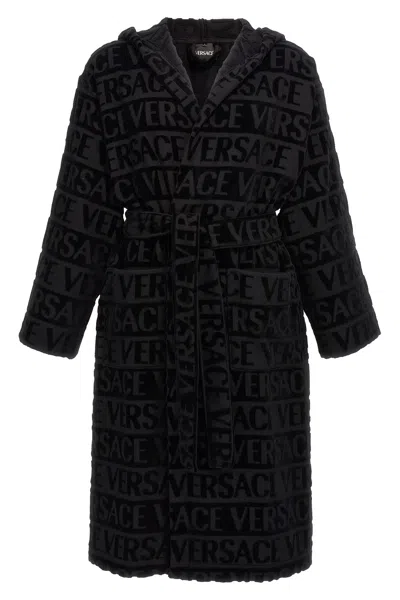 Versace Home 'versace Allover' Bathrobe In Black