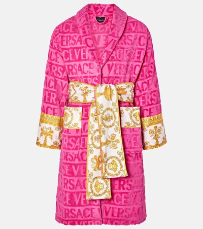 Versace Home Versace Allover Cotton Terry Bathrobe In Pink