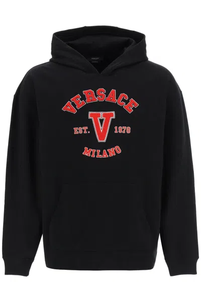 VERSACE HOODED COTTON LOGO SWEATSHIRT