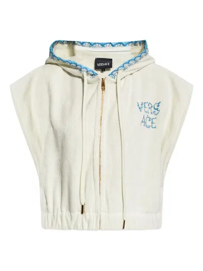 Versace Hooded Cropped Top In White