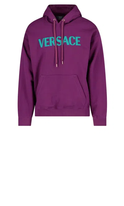 Versace Logo贴花抽绳兜帽 In Pink