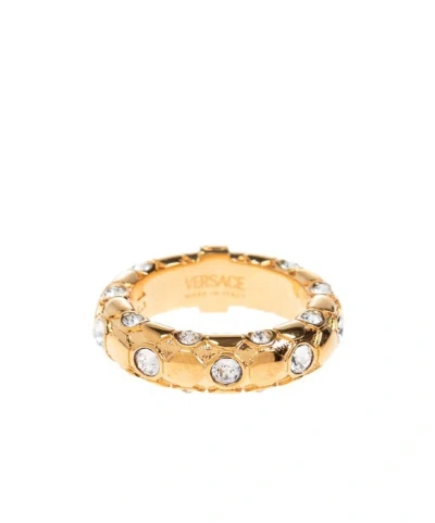 VERSACE VERSACE LOGO-ENGRAVED EMBELLISHED RING