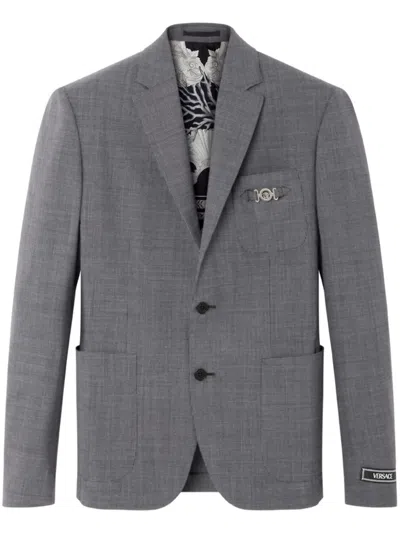 VERSACE HOUNDSTOOTH-PATTERN WOOL BLAZER