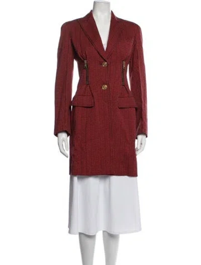 Pre-owned Versace Houndstooth Print Faux Fur Coat In Red
