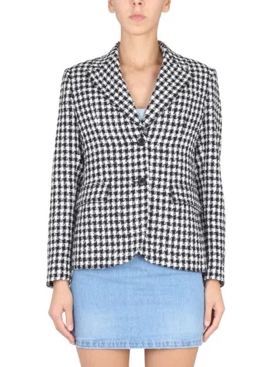 Versace Houndstooth Tweed Jacket With Notched Lapels In Gray