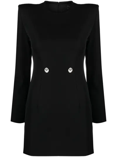 Versace Wool Grain De Poudre Mini Dress In Black