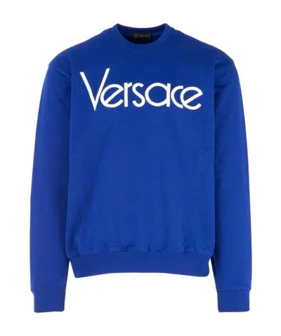 Versace Hua Chenyu Same Style Logo Print Pullover In Blue