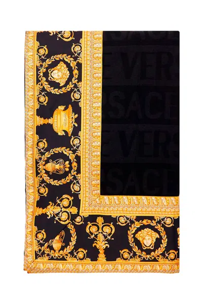 Versace 'i ♡ Baroque' Wool Blanket In Black