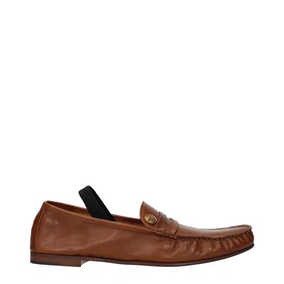 Versace Elegant Leather Loafers In Brown