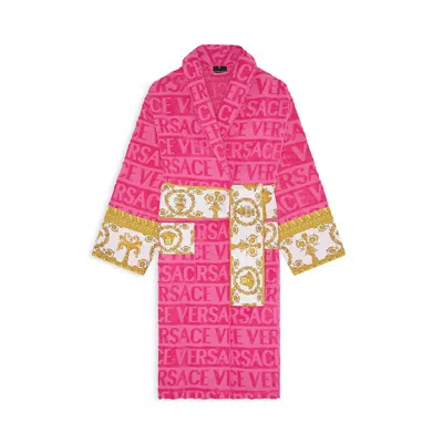 Versace I Heart Baroque Cotton Bath Robe In Pink