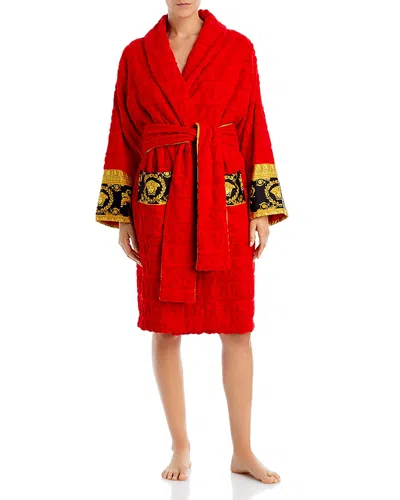 Versace I Love Baroque Logo-jacquard Cotton Bathrobe In Red
