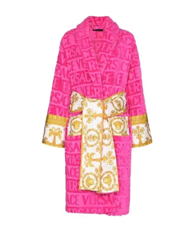 VERSACE VERSACE BAROCCO DETAILED BELTED-WAIST BATHROBE