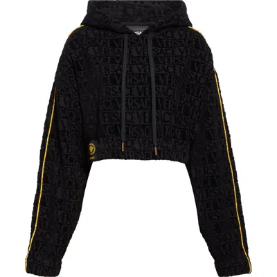 Versace I Heart Baroque Crop Hoodie In Black+print