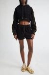 Versace I Heart Baroque Terry Cloth Shorts In Black-gold