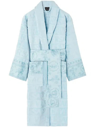 Versace I Heart Baroque Bath Robe In Light Blue