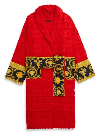 Versace I Love Baroque Logo-jacquard Cotton Bathrobe In Red