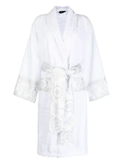 Versace Baroque Bathrobe In White/white