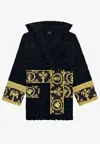 Versace Barocco Hooded Short Bathrobe In Black