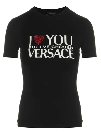 Versace I Love You Embellished Jersey T-shirt In Black