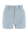 Versace I Ventagli Patchwork Denim Shorts In Blue