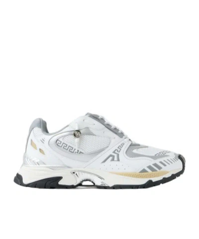 Versace Icaro Mesh Leather Sneakers Rubber Sole In White