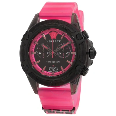 Versace Icon Active Chronograph Quartz Black Dial Men's Watch Vez700221 In Black / Fuchsia