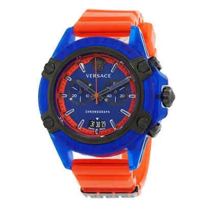 Pre-owned Versace Icon Active Chronograph Quartz Blue Dial Men's Watch Vez700922