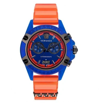 Versace Icon Active Chronograph Quartz Blue Dial Men's Watch Vez700922 In Black / Blue / Orange