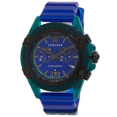 Pre-owned Versace Icon Active Chronograph Quartz Blue Dial Men's Watch Vez701122
