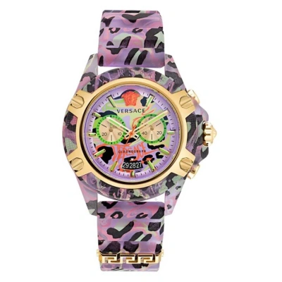 Versace Icon Active Chronograph Quartz Lilac Leopard Men's Watch Vez700722 In Gold Tone / Lilac