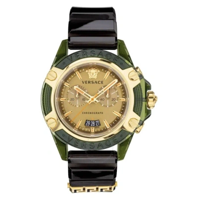 Versace Icon Active Chronograph Quartz Men's Watch Vez700321 In Black / Gold Tone / Green / Khaki