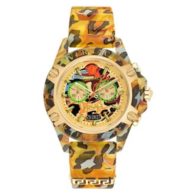 Versace Icon Active Chronograph Quartz Yellow Leopard Men's Watch Vez700822 In Gold Tone / Yellow