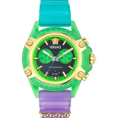 Versace Icon Active Chronograph Silicone Strap Watch, 44mm In Transparent Green