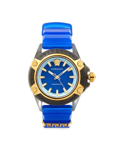 Versace Icon Active Two Tone Stainless Steel & Silicone Strap Watch/42mm In Blue