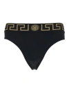 Versace Stretch Polyamide Swim Briefs With Greek Motif In Black