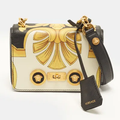 Pre-owned Versace Icon Medusa Black/yellow Baroque Print Leather Crossbody Bag