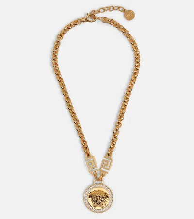 Versace Icon Medusa Crystal Necklace In Gold Multi