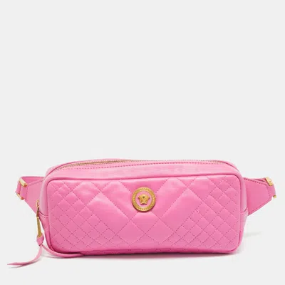 Pre-owned Versace Icon Pink Quilted Leather Medusa Belt Bag
